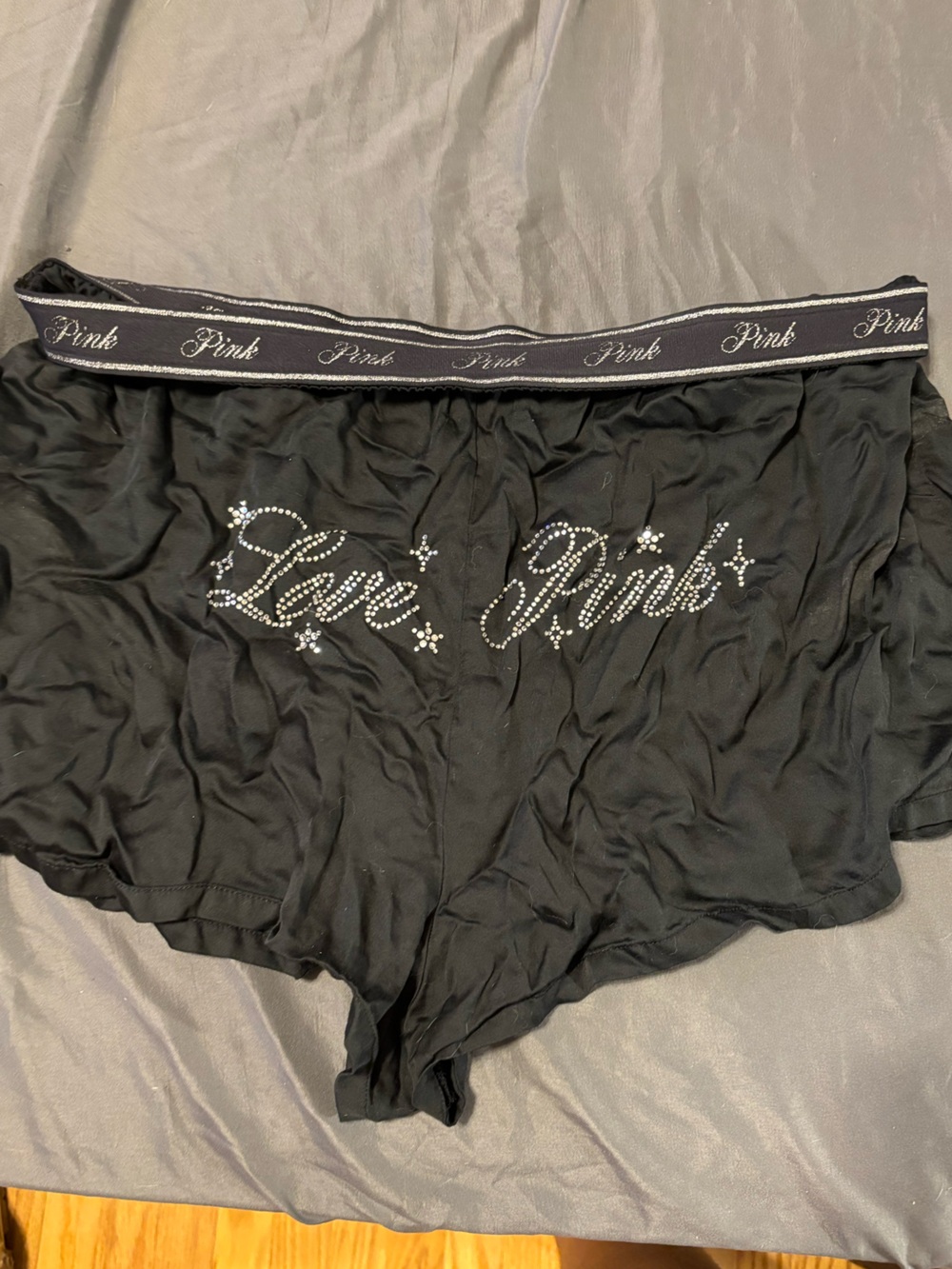 PINK Victoria’s Secret Black Rhinestone Sleep Pajama Shorts L (only worn twice)